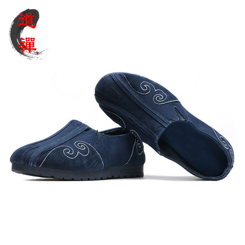 速发便勾鞋男武当太极鞋轻国防滑中云风祥云牛仔帆布道士鞋