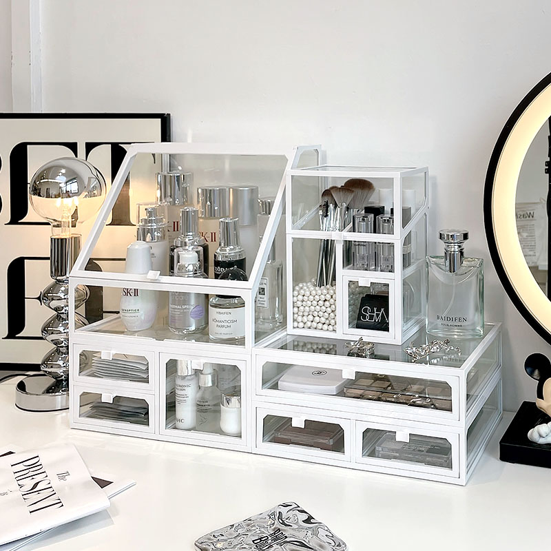 速发放样品收纳盒桌面防尘高级感化的新款台面透明抽屉式小妆翻盖