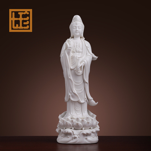速发陶像南海观音菩萨佛像摆件家用供奉站立瓷观德音菩萨世化