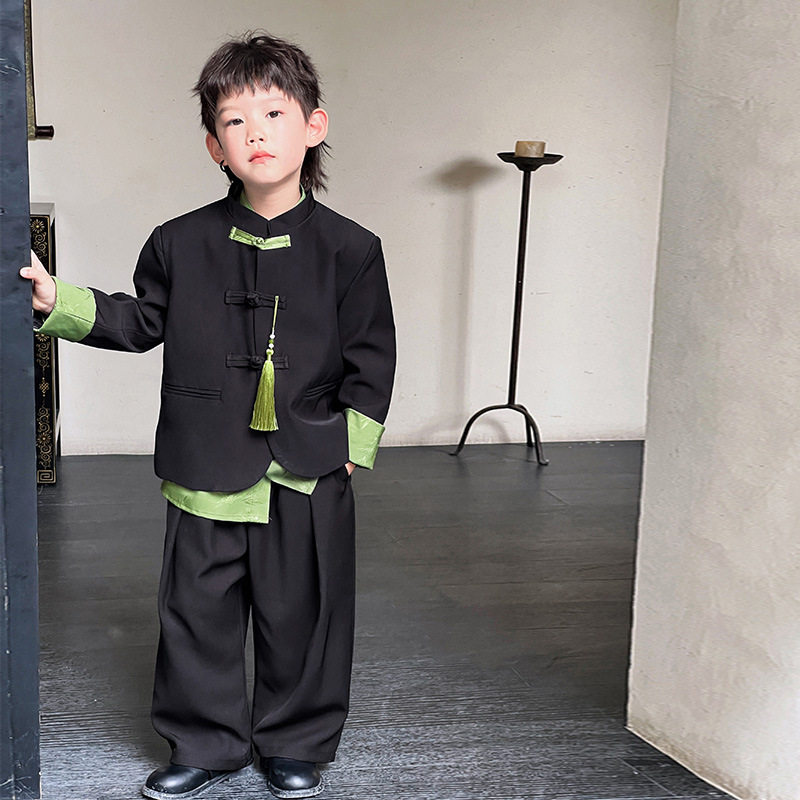 速发儿童新中式外套2024春季新款男童国风唐装宝宝汉服唐装演出服