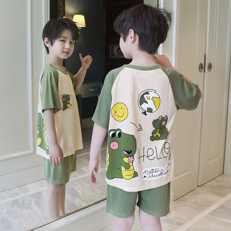 速发儿童睡衣男童夏季纯棉恐龙女孩宝宝中大童薄款套装家居服