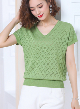 极速2022 Thin V Neck Loose Pullovers Sweaters Women Summer H