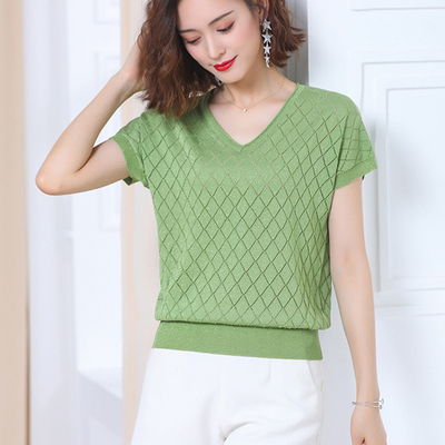 极速2022 Thin V Neck Loose Pullovers Sweaters Women Summer H