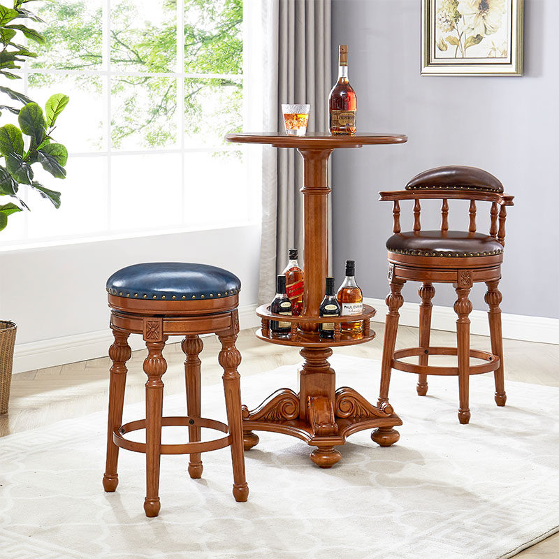 极速欧式实木吧台椅家用高脚椅现代轻奢美式旋转复古吧台凳白色酒