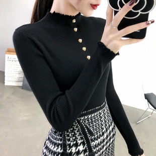 好货秋冬新款2023半高领套头毛衣女士修身针织打底衫长袖白色内搭