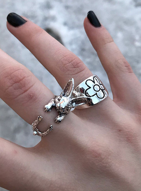 Cute Fortune Cat Animal Rings Couple Jewelry Adjustable Fing