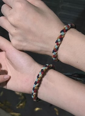 韩匠藏式手绳手工编织五彩绳素绳手搓棉民族风手串新中式