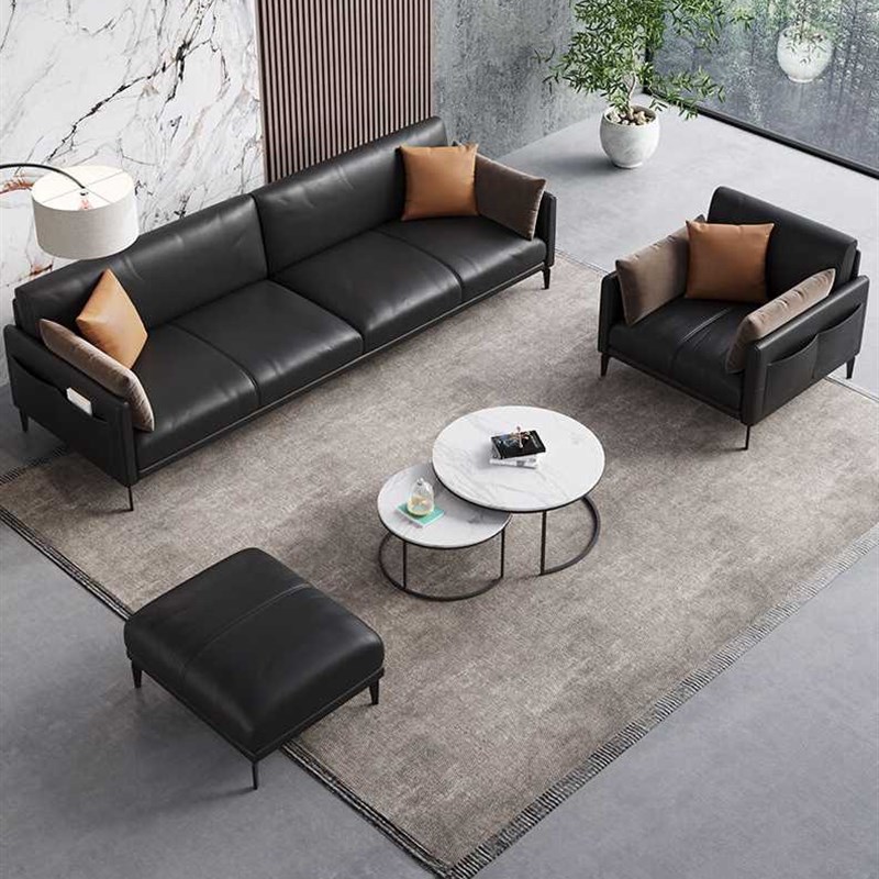 嘉航办公沙发办公室休闲沙发商务皮质沙发茶几组合简约现代皮沙发