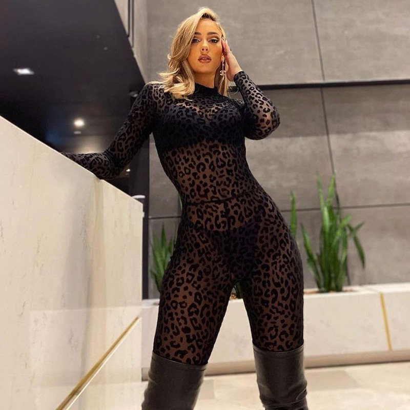 新品Fu rhett fall new hot sexy flocking jumpsuits hollow out