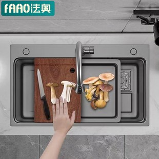 纳米枪灰色水槽大单槽厨房304不锈钢G手工洗菜盆洗碗池台下盆家用