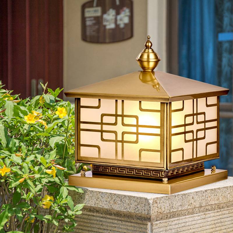 全铜欧式柱头灯新中式别墅庭院花园围墙围栏户外防水装饰接电灯具