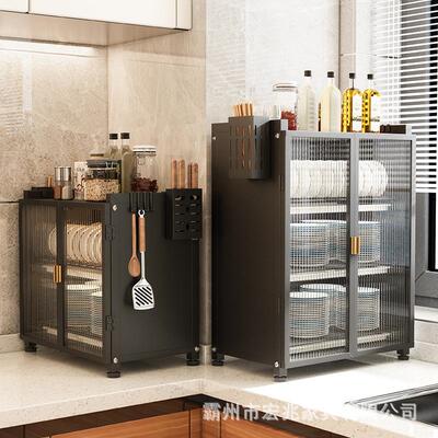 厨房置物架碗碟柜收纳柜双层沥水架多功能台面储物柜微波炉置物架
