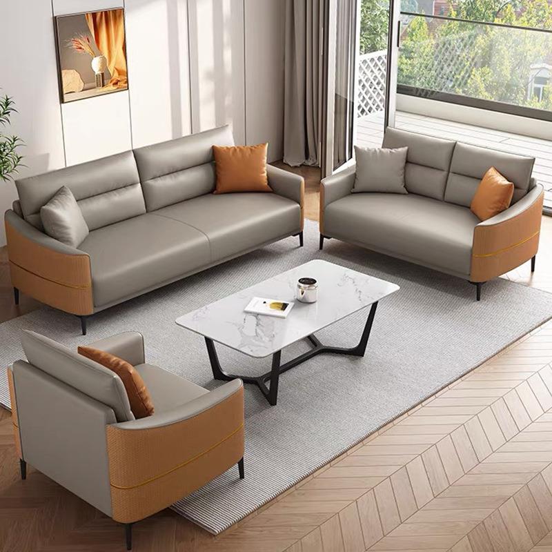 办公室沙发简约现代休息区皮艺接待商用休闲小型商务会客茶几组合