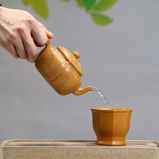 宜兴紫砂壶原矿段泥r还原烧菱花家用手工功夫茶壶茶具