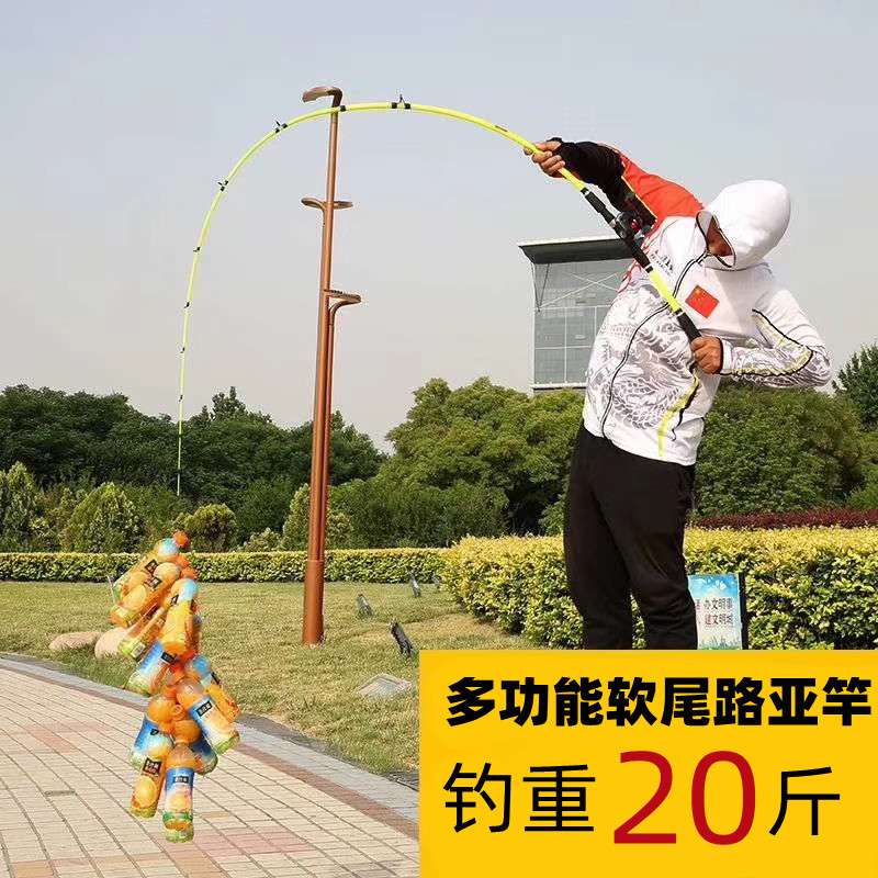 鱼竿软尾M调玻璃钢空心路亚竿直柄两节插接杆海竿岸筏竿船竿渔具