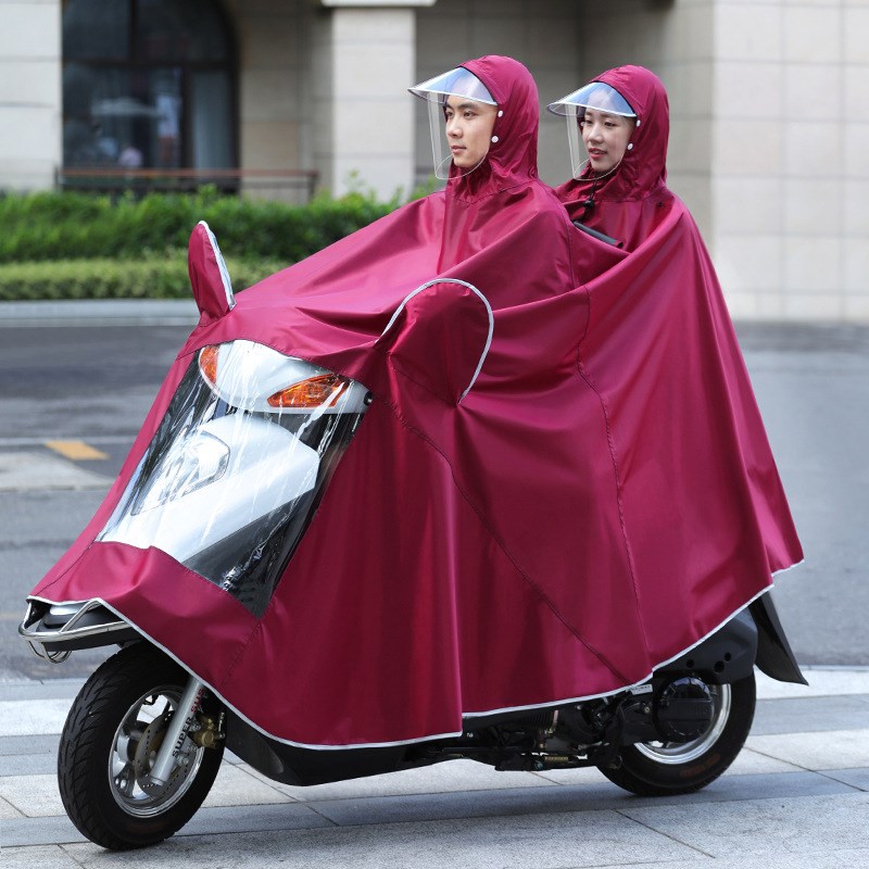 厂家电c动车雨衣加大加厚牛津布单双人双帽檐防暴雨雨披可印字