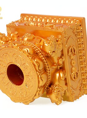 手摇转动轮底座莲花款狮子底托西藏家居桌面摆件转筒转轮插座