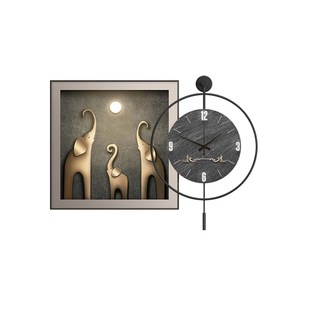 大象餐厅装饰画钟表挂钟客厅2025新款轻奢高级感挂画组合餐桌壁画