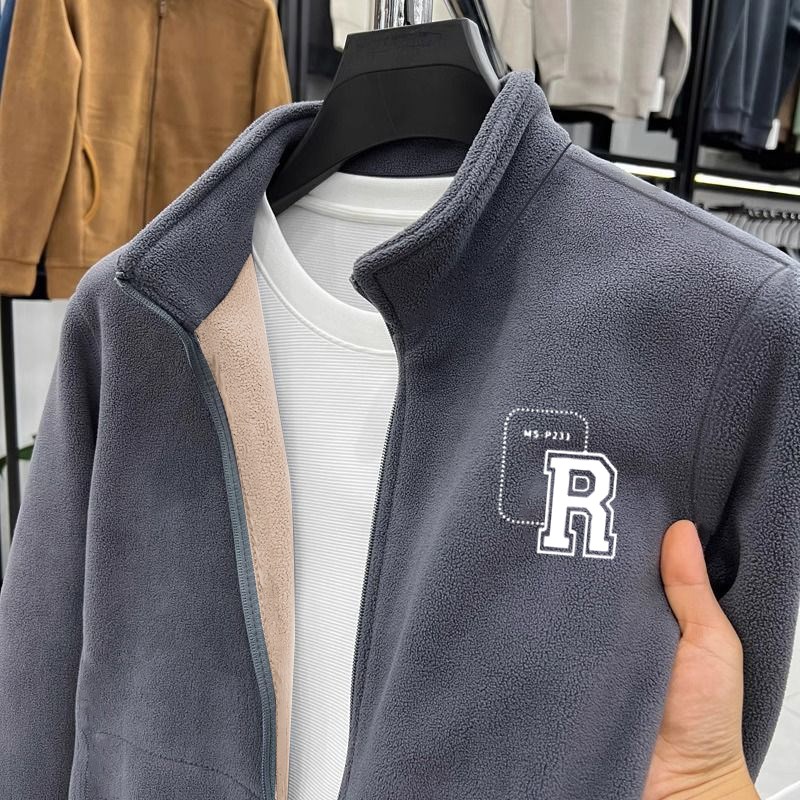 外套男秋冬款2024拉链上衣双面奥粒绒夹克衫加厚保暖外搭立领卫衣