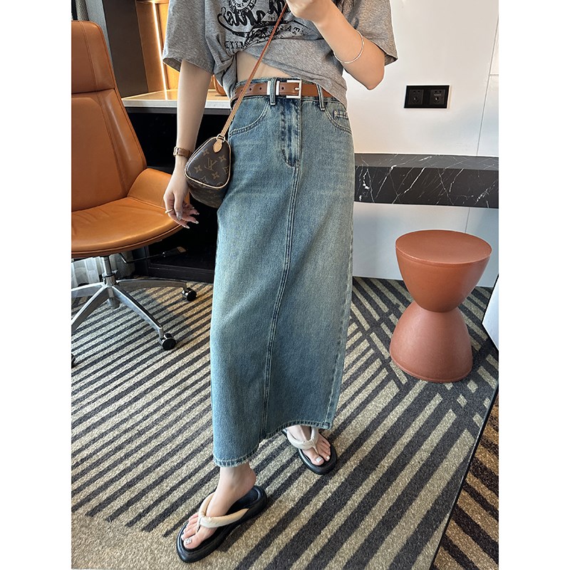 man分版型!!复古做旧开叉牛仔长裙女2024新款春夏A字显瘦半身裙