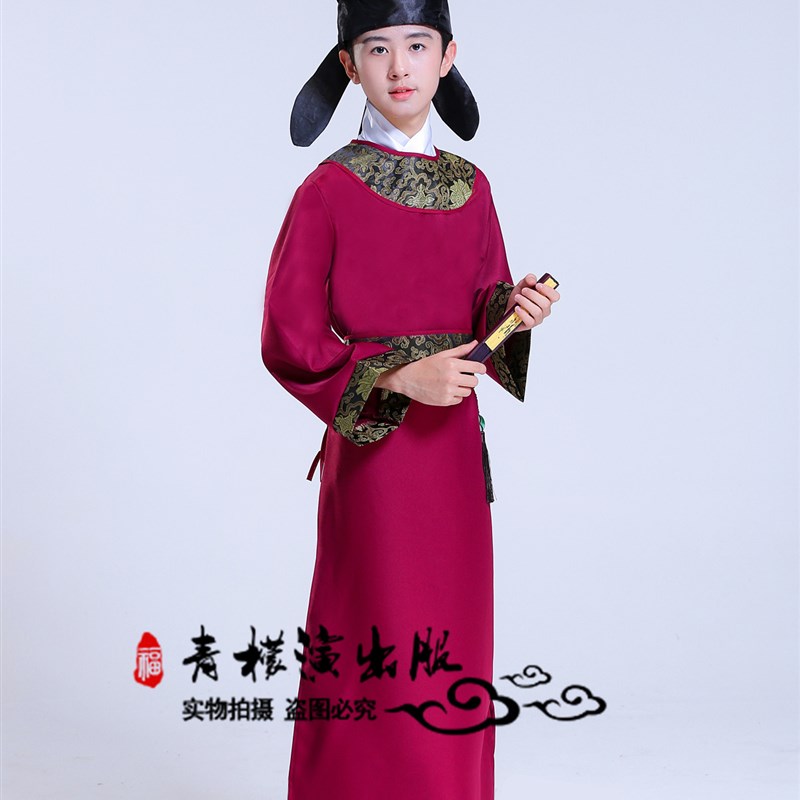 成人儿童李白汉服诗人cos服中国风书生古装 国学书童服装送折扇