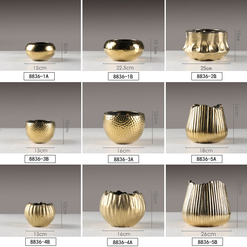 金色花瓶摆件欧式简约客厅陶瓷插花干花小清新瓷器景德镇家居花器