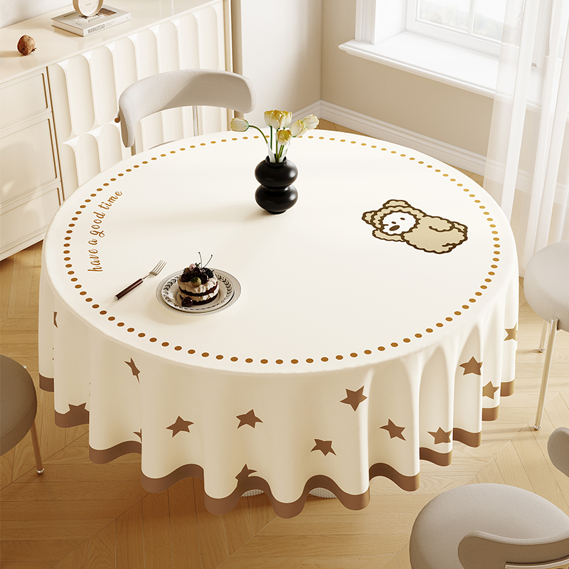 奶油风圆桌壁纸防水防油防烫免洗餐桌壁纸家用氛围感隔热圆形壁纸