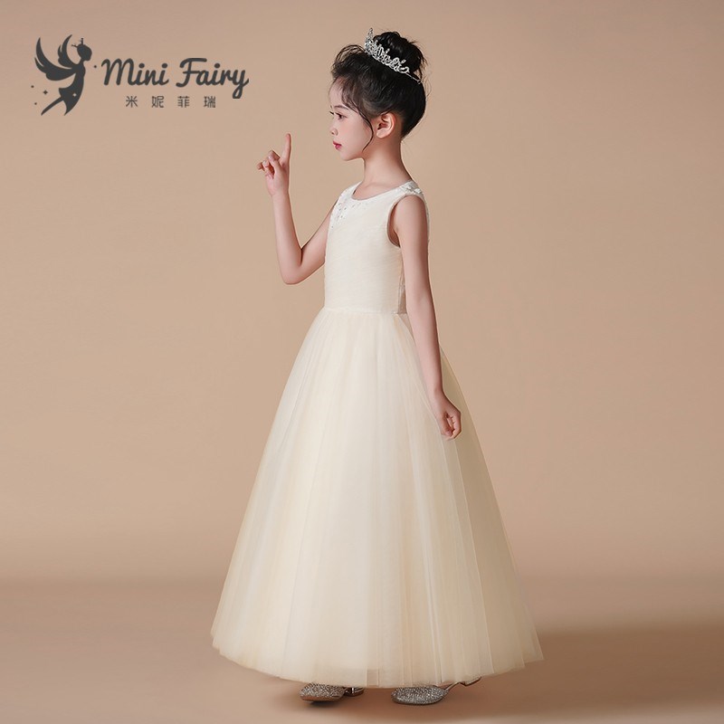 女童礼服高端钢琴演出服香槟色蓬蓬网纱公主裙洋气小提琴比赛长裙