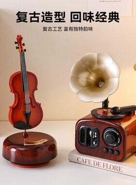复古留声机桌面摆件高级感小众音乐盒八音盒客厅卧室怀旧家居装饰