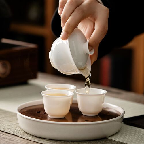 小盖碗羊脂玉白瓷陶瓷小号冲茶试茶工功夫儿童小孩单人茶具80cc