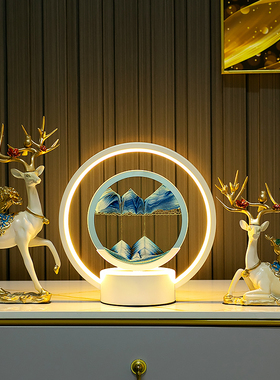 客厅玄关流沙画鹿摆件桌面电视柜酒柜沙漏家居装饰品乔迁结婚礼物