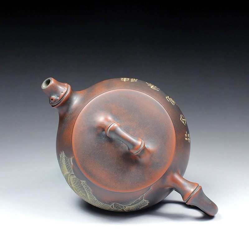 广西钦州坭兴陶茶壶纯手工名家全手工大师卢纪祖竹节石瓢壶