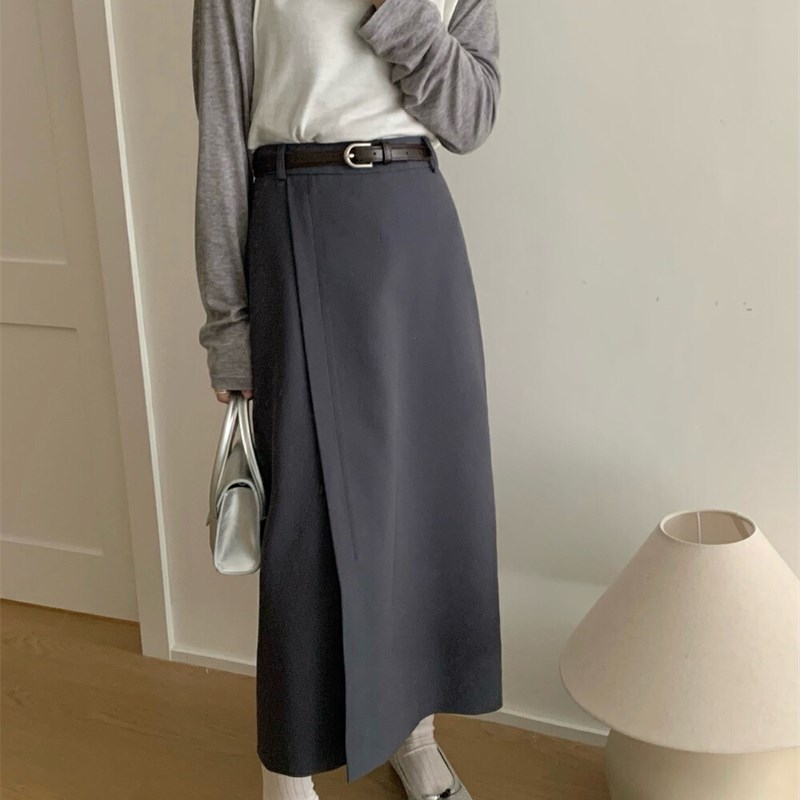 西装半身裙2024秋冬开叉气质中长裙大码显瘦百搭遮胯a字裙高级感