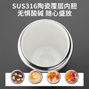 康知缘316不锈钢保温杯陶瓷内胆咖啡杯男女户外随行便携吸管水杯