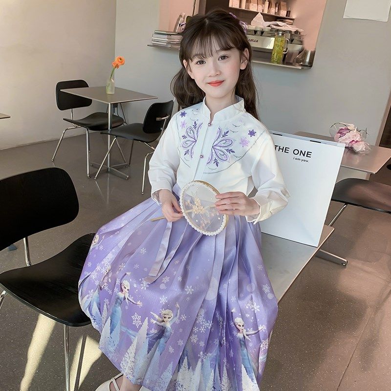 女童马面裙套装2024新款春装儿童汉服新中式国风两件套春秋款古装