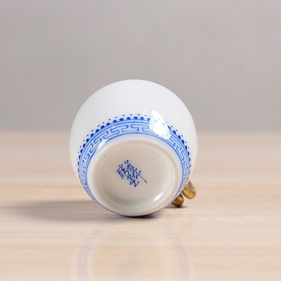 华胜堂 景德镇手绘描金图案绣眼杯二件套 鸟食罐小鸟杯鸟笼配件