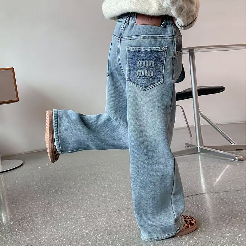 女童裤子春秋新款儿童牛仔裤洋气时髦阔腿宽松中大女孩休闲直筒裤