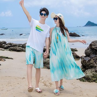 海边度假亲子装一家四口母女装沙滩裙大码宽松连衣裙女童长裙三亚