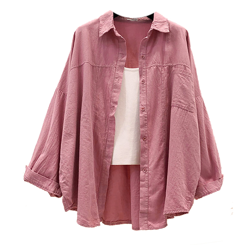 衬衫外套女长袖棉质宽松bf风复古港味灯笼袖洋气衬衣上衣2021春夏