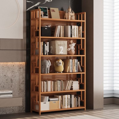 实木书架书桌一体款桌面置书柜靠墙儿童移动式收纳书立楠竹置物架