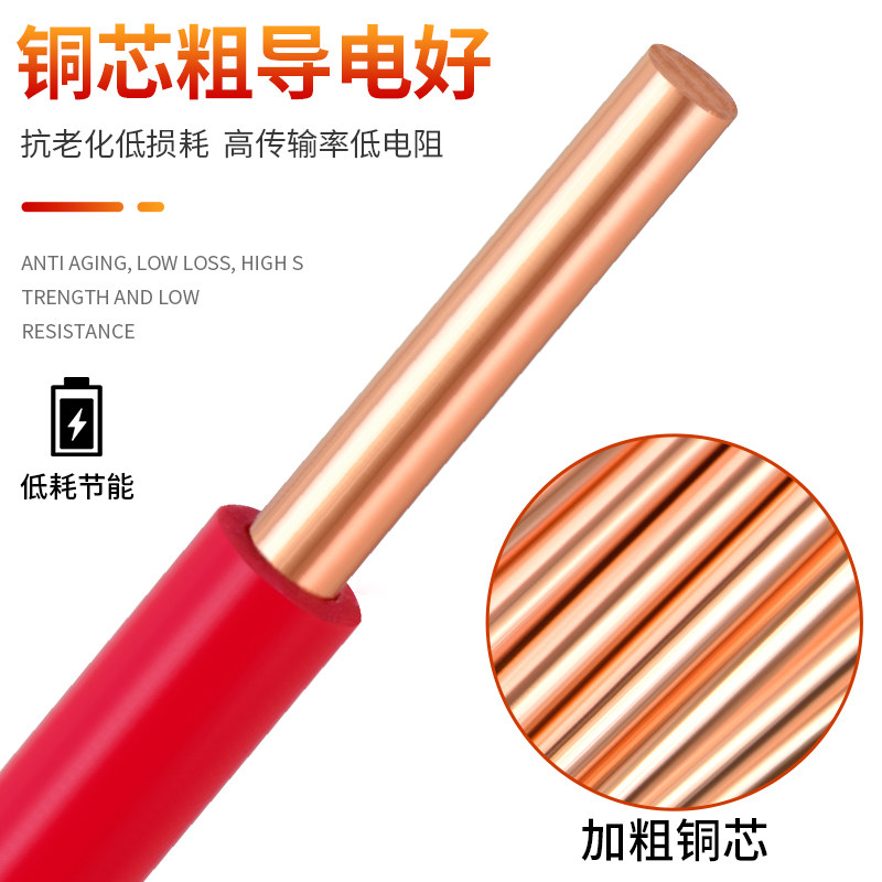 金联宇国标阻燃BV1.5 2.5 4 6平方单股铜芯单塑家装家用电线50米