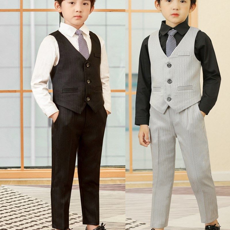 男童春秋西装马甲三件套儿童礼服套装学生主持生日摄影钢琴演出服