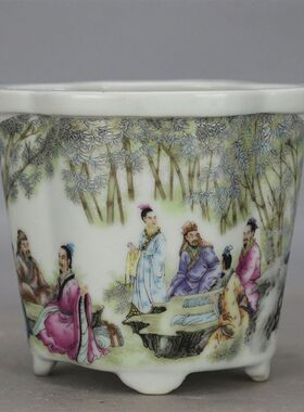 仿古瓷器粉彩婴戏图小花钵多肉花盆景德镇瓷器仿古摆件古玩收藏品