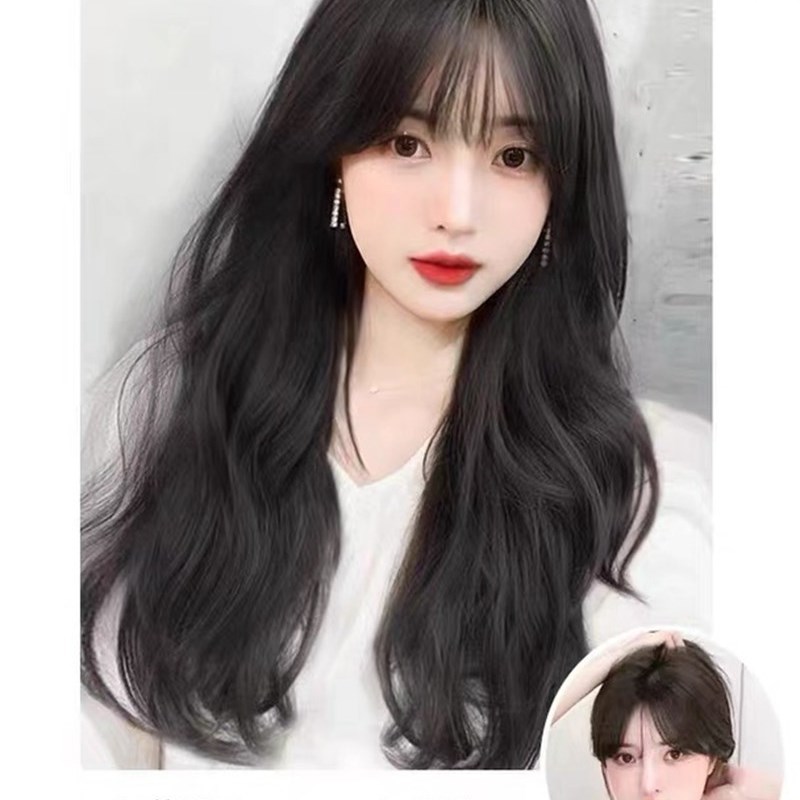 假发女长发自然逼真蓬松大波浪长卷发2022新款空气刘海全头套式