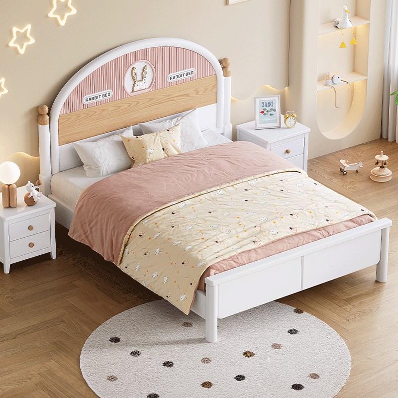实木儿童床1.2m1.5米粉色女孩公主床宝贝少女卧室家具可爱单人床