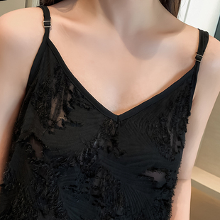 新品吊带睡裙微透蕾丝纱线胖MM睡裙大码女士夏季性感棉睡衣家居服