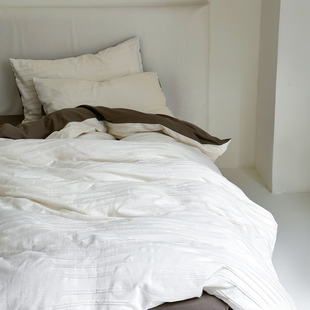 单品A类60支纯棉被套枕套三件套侘寂日式 风肌理大提花2x2.3米被罩