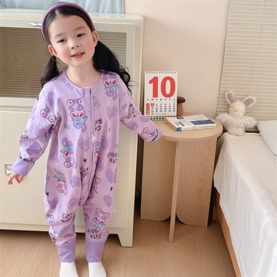 2025春季新品宝宝睡袋女童纯棉无痕连体睡衣男童A类分腿防踢被