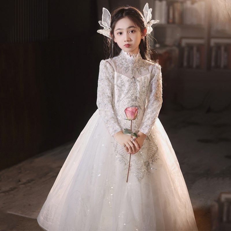 女童生日礼服秋冬轻奢小众高端花童婚礼小女孩公主裙儿童钢琴演奏