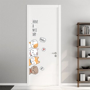 房间布置卡通动物装 饰简约创意儿童卧室可爱门贴画自粘防水门贴纸